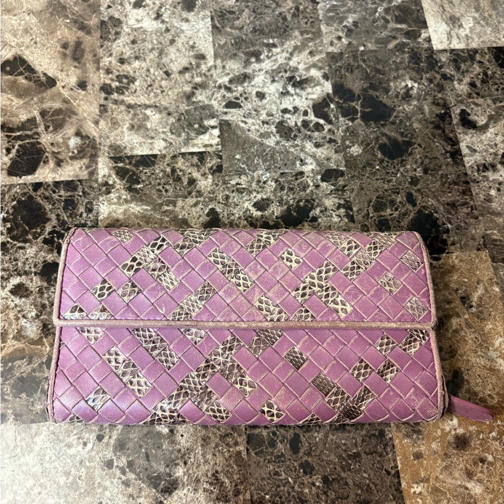 Bottega Veneta Purple Python Intrecciato Leather Wallet